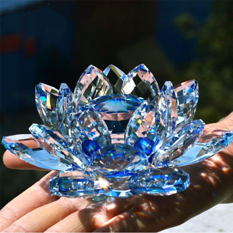 80mm Quartz Crystal Lotus Flower Crafts Glass Paperweight